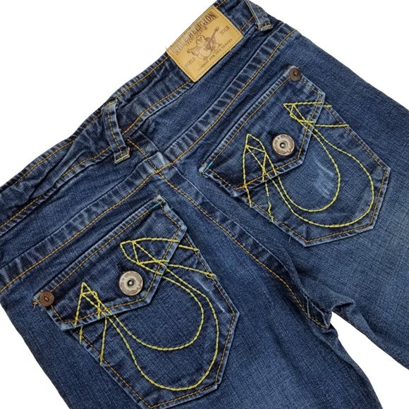 True Religion Bootcut Distressed Flap Pockets Jeans Dark Wash Women's Size 31
